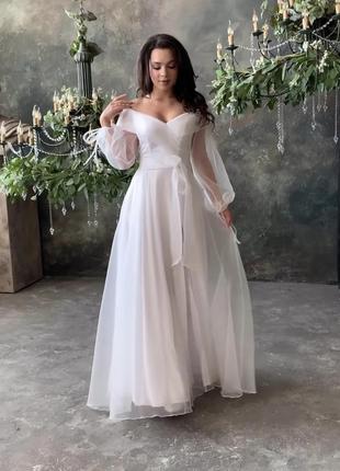 Свадебное платье, на роспись, белое, с разрезом