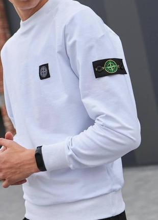 Свитшот stone island мужской осень весна | кофта мужская молодежная осенняя весенняя стон айленд белая