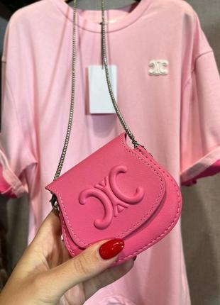 Розовая удлинённая футболка селин celine с сумочкой в комплекте