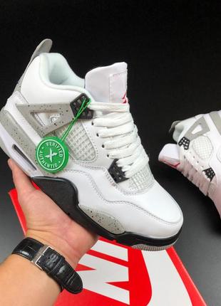 Женские кроссовки nike air jordan 4 retro кожаные белые серые