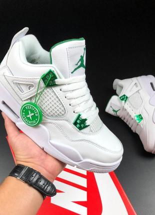 Женские кроссовки nike air jordan 4 retro кожаные белые зеленые