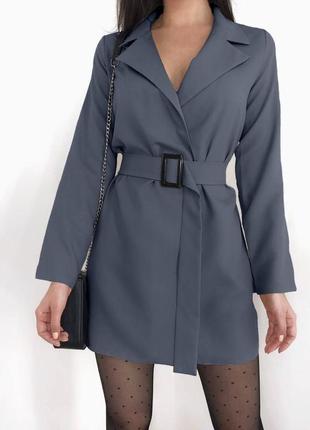 Шикарное платье габардин на запах с поясом короткое с рукавами пиджак модное классическое3 фото