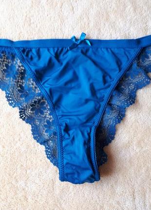 Новые синие кружевные полуоткрытые трусики слипы бразилиана хипстеры с цветами кружево гирюр цветы принт secret possessions л-хл/12-14/40-42/48-50