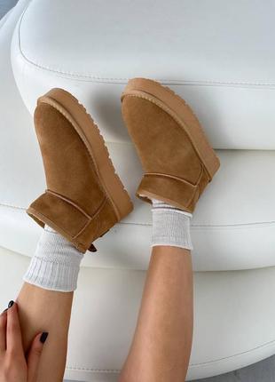 Ultra mini uggs. натуральна замша, короткі угги на масивній підошві, коричневі🤎