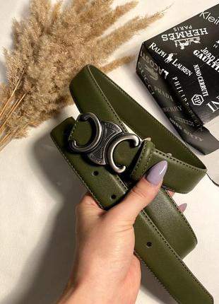 Ремень женский хаки 3см кожа + коробка, женский ремень кожаный ремень женский 3см в стиле celine селин в сребре