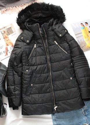Черная зимняя куртка пуховик zara зара л размер 401 фото
