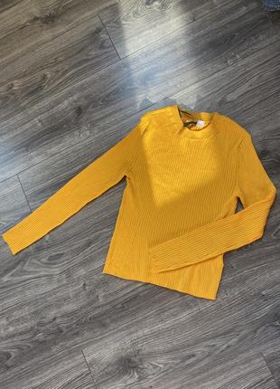 Кофта осенняя лонгслив в рубчик горчичного цвета с рукавами