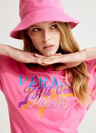 Рожева оверсайз футболка з принтом verano isla del paraiso h&m 🔥