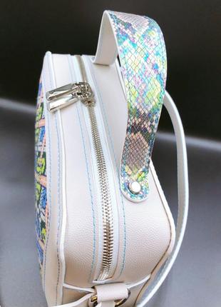 Кожаная женская сумка с вышивкой, светящаяся сумка, сумочка с орнаментом, мелкая сумка4 фото