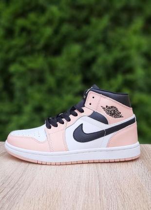 Nike air jordan 1 высокие белые с пудрой кроссовки женские кожаные отличное качество найк джордан осенние кожа9 фото