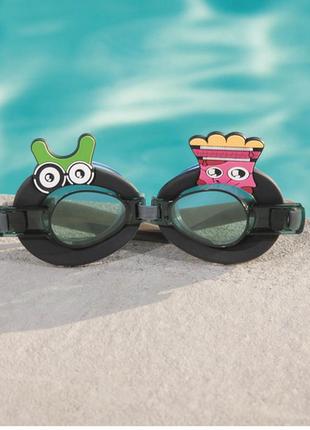 Детские очки для плавания bestway 21080, размер s (3+), обхват головы ≈ 48-52 см, черные1 фото