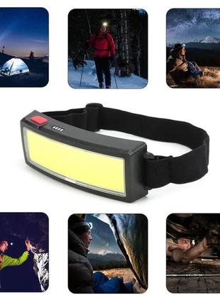 Светодиодный налобный фонарик аккумуляторный  bl tm-g14 cob + usb charge