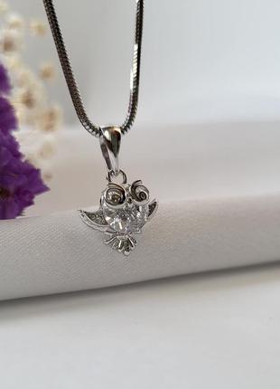 Серебряная подвеска подвес сова с белыми камнями серебро 925 пробы родированное 80013р 2.20г