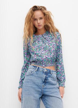 Яскрава блузка з великим комірцем, квітковий соковитий принт, с-л