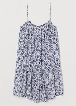 Стильний легкий красивий синьо блакитний просторий квітковий сарафан батал віскоза h&m xs