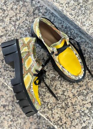 Екслюзивні туфлі лофери  з натуральної італійської шкіри та замші жіночі платфлрмі10 фото