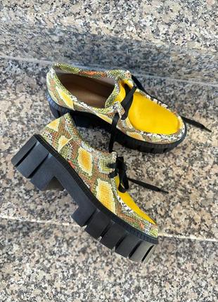 Екслюзивні туфлі лофери  з натуральної італійської шкіри та замші жіночі платфлрмі6 фото