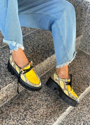 Эксклюзивные туфли лоферы из натуральной итальянской кожи и замши женские платфлрми3 фото