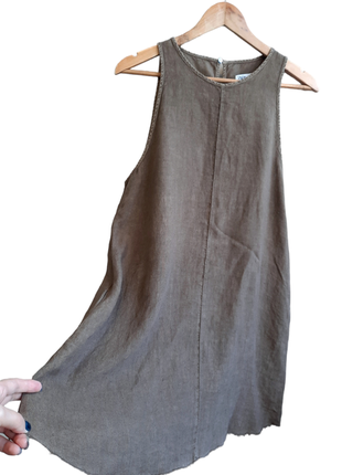 Zara льняное платье сарафан с боковыми карманами9 фото