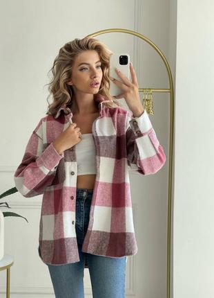 Жіноча тепла сорочка у клітинку кашемір(вовна) вільного крою оверсайз