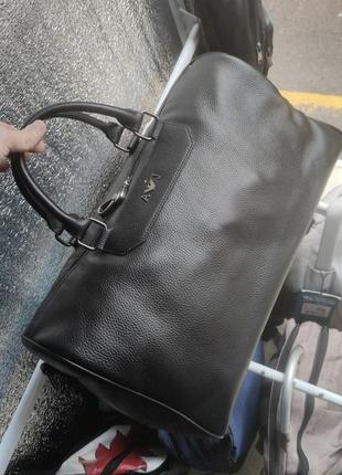 Дорожная кожаная брендовая сумка armani армани черная, сумка унисекс, сумка дорожная из кожи