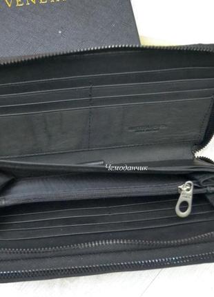 Мужской кожаный портмоне кошелек bottega veneta на 2 змейки, брендовые мужские кошельки7 фото