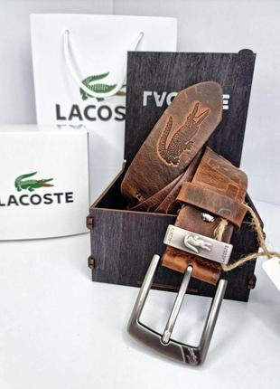 Кожаный ремень lacoste лакост 4 см, ремни с логотипом, брендовые ремни, ремень мужской3 фото