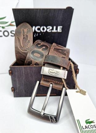 Кожаный ремень lacoste лакост 4 см, ремни с логотипом, брендовые ремни, ремень мужской5 фото