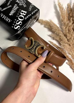 Ремень женский коричневый 3см кожа + коробка, женский ремень кожаный ремень женский 3см в стиле celine селин золото