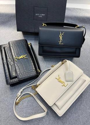 Женская кожаная сумка yves saint laurent ив сен лоран, кросс боди, сумка на плечо, сумка под крокодила3 фото