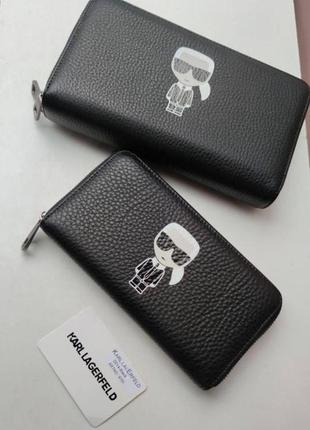 Жіночий гаманець karl lagerfeld карл лагерфельд чорний, гаманець шкіра, гаманець на змійці, гаманець на дві блискавки2 фото