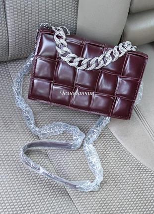Жіноча сумка bottega veneta shoes боттега венета коричнево баклажанова, сумки крос боді