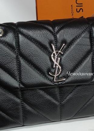 Жіноча шкіряна брендова сумка yves saint laurent ів сен лоран чорна, крос боді, стьобана сумка