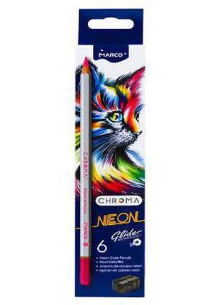 Олівці кольорові "marco" 6 неонових кольорів шестигранні  з точилкою, neon,chroma,1032-6cb, шт