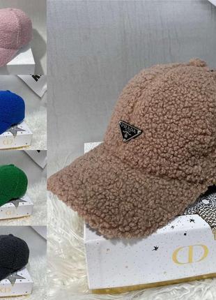 Зимова кепка прада prada овчина, головні убори, кепка, бейсболка з логотипом, брендові кепки