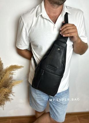Кожаная мужская сумка-слинг рюкзак от немецкого производителя1 фото