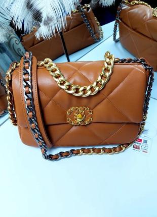 Сумка женская кожаная в карамельном цвете в стиле chanel
