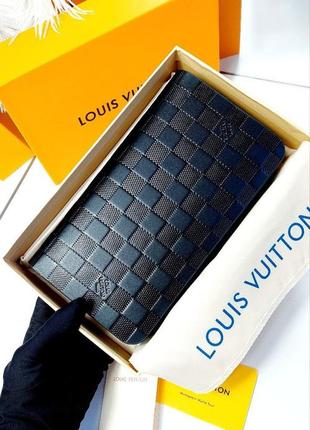 Гаманець чорний шкіряний брендовий у стилі lv louis vuitton zippy