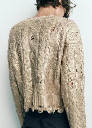 Металлизированный бежевый свитер крупная вязка zara new3 фото