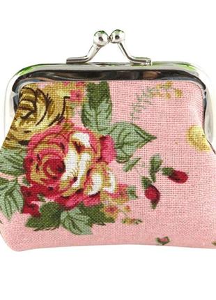 Милая винтажная монетница / кошелек маленький  цвет розовый принт цветы