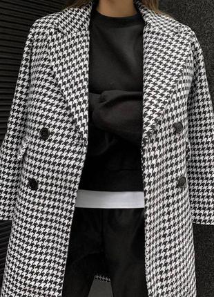 Женское кашемировое пальто oversize принт гусиная лапка2 фото