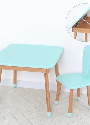 Комплект arinwood зайчик table з ящиком бірюзовий (столик + стілець) 04-025b-table