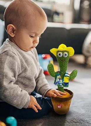 Танцюючий кактус в одязі, музична іграшка, dancing cactus повторює звуки навколо, кактус у вазоні 32 см з4 фото