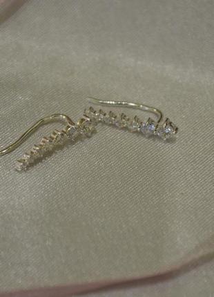 Сережки вдоль мочки уха из серебра2 фото