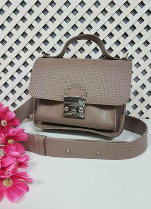 Сумка-клатч женская натуральная кожа, латте матовая с плетенкой 334