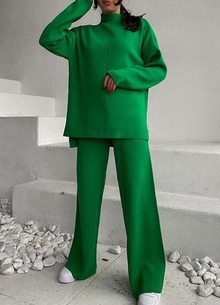 Стильний жіночий повсякденний костюм, трикотажний костюм-двійка зеленого кольору, туреччина1 фото