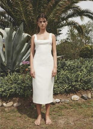 Платье белое с квадратным вырезом zara s