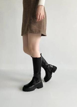 Сапоги женские в двух цветах черные бежевые демисизон эко кожа