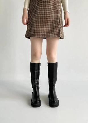 Сапоги женские в двух цветах черные бежевые демисизон эко кожа