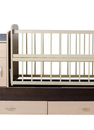Кроватка-трансформер, 2 ящика в тумбе (для новорожден, подростка, тумба, письм.стол). бук+дсп. сл.кость+венге.